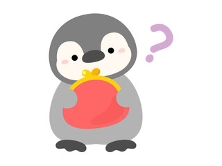 クエスチョンマークと財布とペンギン、お金の疑問のイメージのベクターイラスト