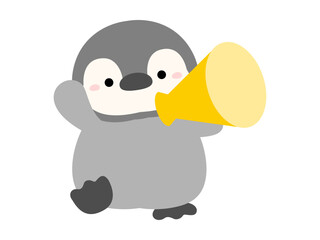応援するペンギンとメガホンのベクターイラスト
