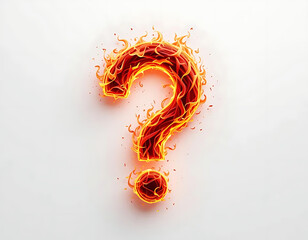 Fiery question mark icon with glowing red and orange flames on plain gray background symbolizes curiosity, inquiry, and hot topics. Perfect for educational, creative, or promotional visual concepts.