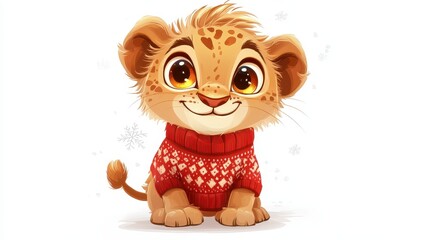 Cute Cartoon Lion in Sweater
