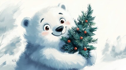 Obraz premium Cute Polar Bear with Tree