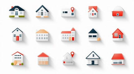 A comprehensive set of 15 linear real estate icons