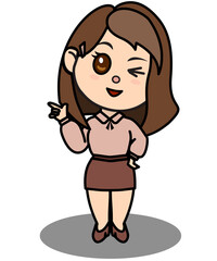Pointing Introducing Expressing Explaining Cute Chibi Girl Character Design Adorable Cartoon Lady Vector Graphic Element