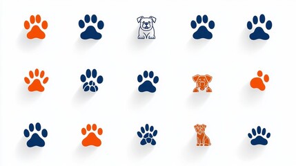 A comprehensive set of 15 linear pet paw icons