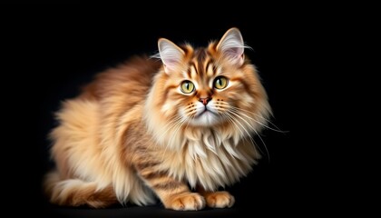 Obraz premium Studio portrait of a Scottish Highland Fold cat, black background, fur, dark