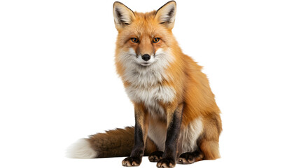 Fox Sitting Alertly Isolated Against White Background Animal Portrait