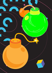 Bomb geometrical graphic retro theme background. Minimal geometric elements. Vintage abstract shapes vector illustration.