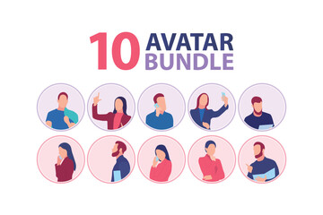 Ten avatar characters in various poses