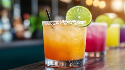 Refreshing Tequila Cocktail with Lime and Salt Rim Icy Cold Drink in a Rocks Glass Perfect for Summer Bar Setting