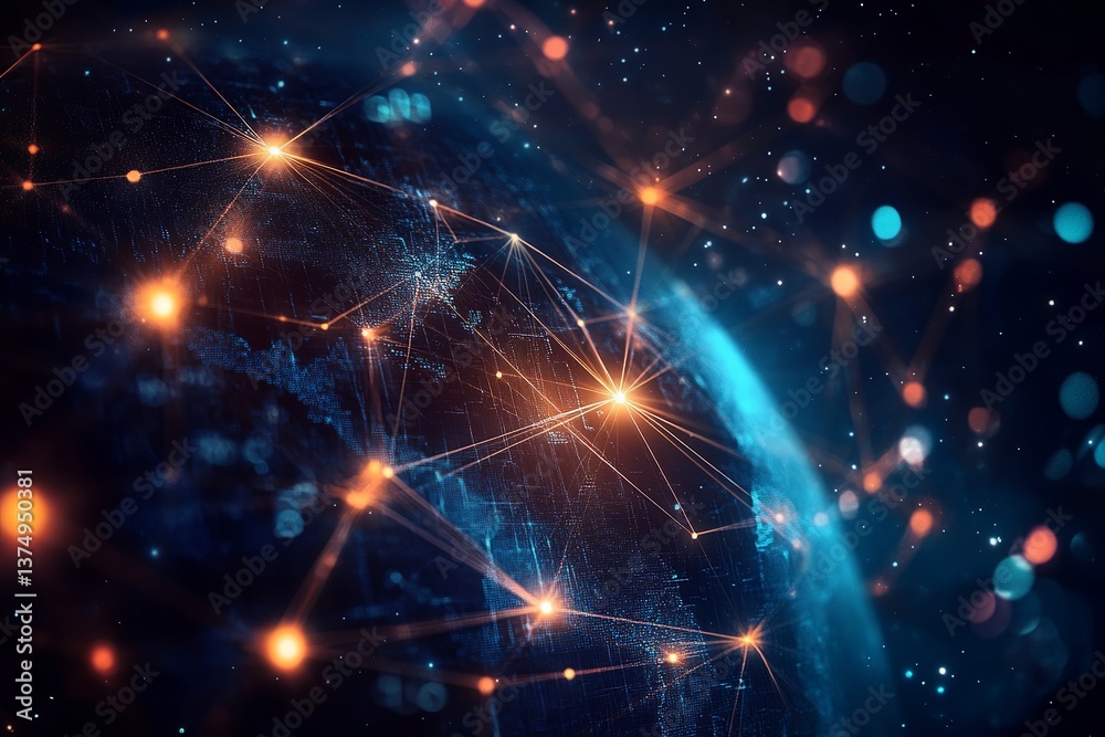 Poster abstract network connection background with glowing nodes for technology and science concept