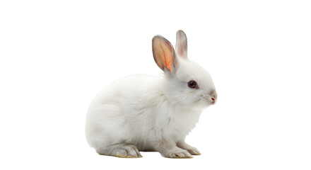 Fototapeta premium Sitting White Rabbit Posing on White Background with Cute Expression