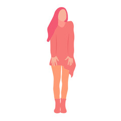 Woman in a coral-toned sweater dress