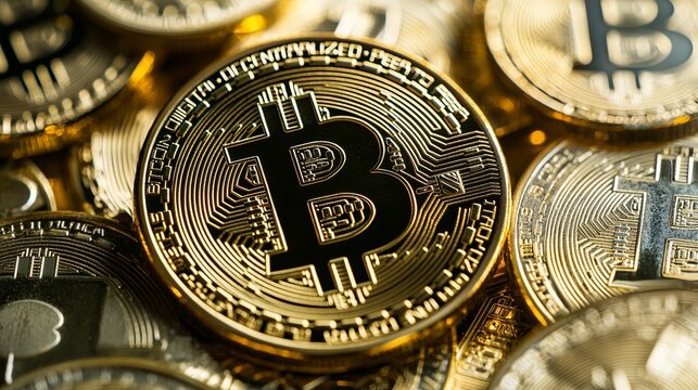 Bitcoin cryptocurrency golden coins investment finance digital currency blockchain technology future of money 100