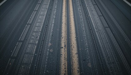 Weathered road grunge texture with tire skid marks and faded lane lines