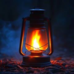 Burning Lantern with Night Forest.