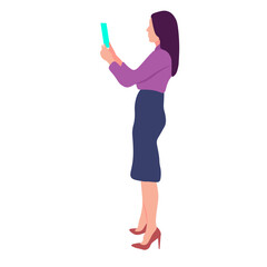 Woman using mobile phone, profile view