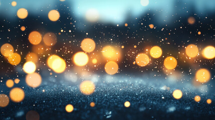 Fototapeta premium Beautiful Soft Bokeh Lights and Snowflakes on a Cool Evening Background