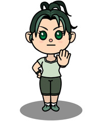 Obraz premium Forbidden Stop Defuse Decline Sign Chibi Cartoon Lovely Sport Girl Character Figure Vector Editable Graphic Element