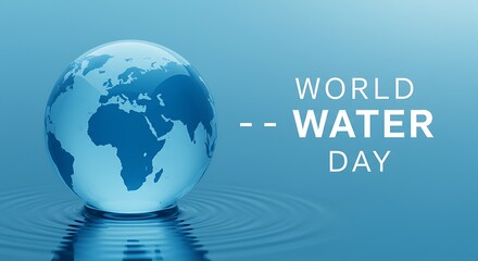 Blue globe on water surface -  Water conservation awareness - World Water Day graphic