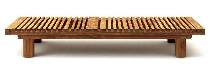 Fototapeta premium Stylish outdoor bamboo coffee table with slatted design, perfect for patios and garden settings, isolated on a white background