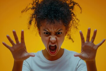 Angry Girl Shouting and Showing Stop Gesture