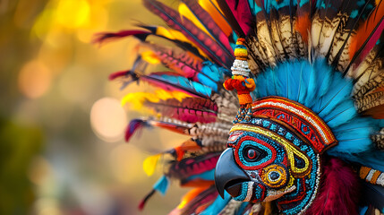 penacho colorido con plumas y cuentas coloridas diseño tradicional o cultural mexicano indigena accesorios culturales artistico