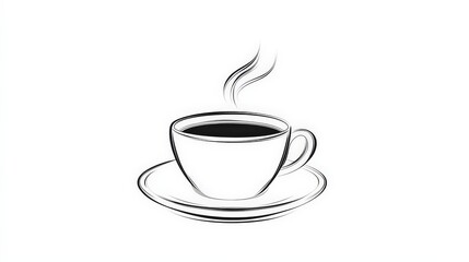 Obraz premium Aromatic Brew: A minimalist depiction of a steaming coffee cup resting on a saucer, capturing the essence of a comforting beverage and the simple pleasure of a moment of relaxation.