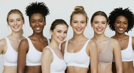 Diverse Group of Women Smiling in White Tops