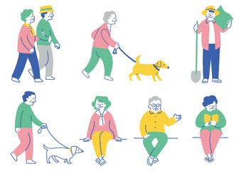 Set of elderly people enjoying daily life_Color