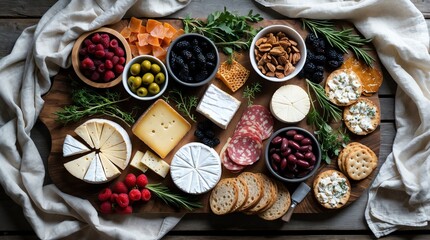 Artisanal Charcuterie Board with Cheese, Fruit, and Cured Meats Selection