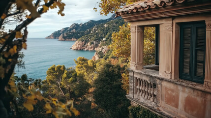 Fototapeta premium cliffside villa with terracotta roofs