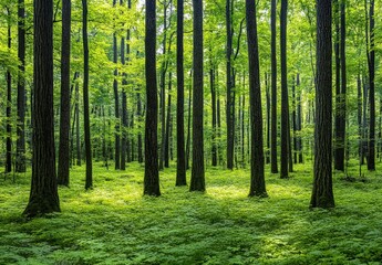 Obraz premium Sunlight Piercing Through a Lush Forest