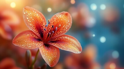 Fototapeta premium A close-up of a blooming flower with delicate petals and a vibrant, colorful background