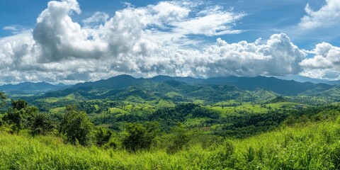 Obraz premium A beautiful landscape with a large mountain range in the background