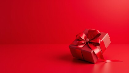 A festive red gift box with a bow.