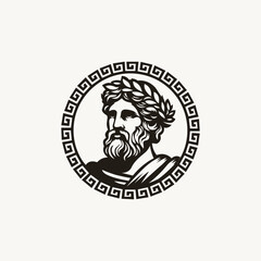 Obraz premium ancient greek philosopher with wreath and greeks border logo design