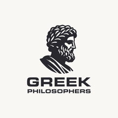 ancient greek philosopher head statue logo design