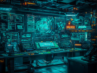 Futuristic Cyberpunk Control Room
