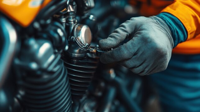 Expert Mechanic Adjusting Carburetor of a Motorcycle with Precision and Care at Workshop