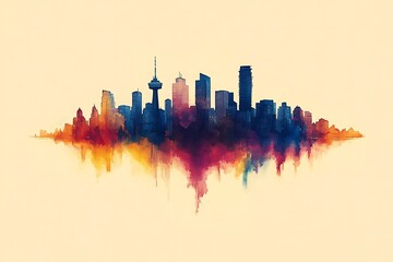 Fototapeta premium Cityscape Watercolor Silhouette.