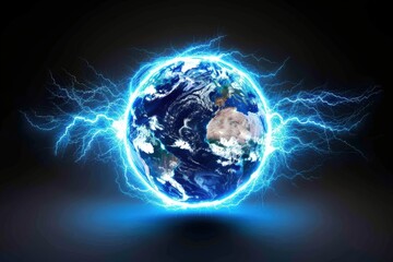 Fototapeta premium A vibrant depiction of Earth surrounded by electric blue energy, symbolizing power and the interconnectedness of the planet.