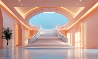Obraz premium Elegant Modern Staircase in Pastel Pink Interior