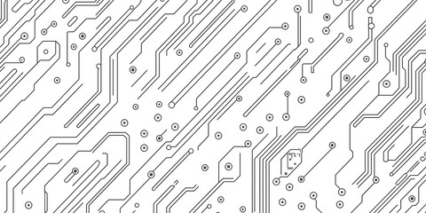High-quality seamless circuit pattern in thin line style on white background, ideal for digital and tech designs