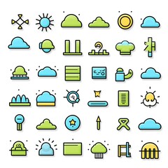 Outline icon set featuring essential  industry symbols, crafted with black lines on a minimal white background, perfect for UI/UX design, app interfaces, and clean, fresh design aesthetics.