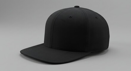 Fototapeta premium Black Baseball Cap Close-up on Grey Background for Product Mockups