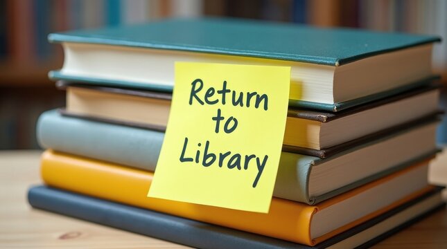 Library books return reminder note mockup cozy study room image displaying organized texts