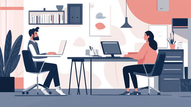 Two people collaborating at a desk on career development projects while sharing insights and professional guidance