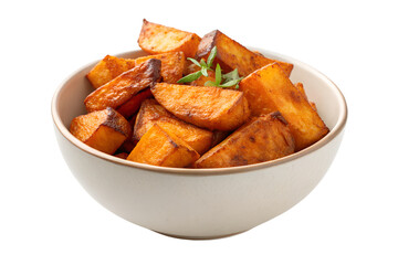Fried Sweet potato in a bowl isolated on transparent background 4k PNG