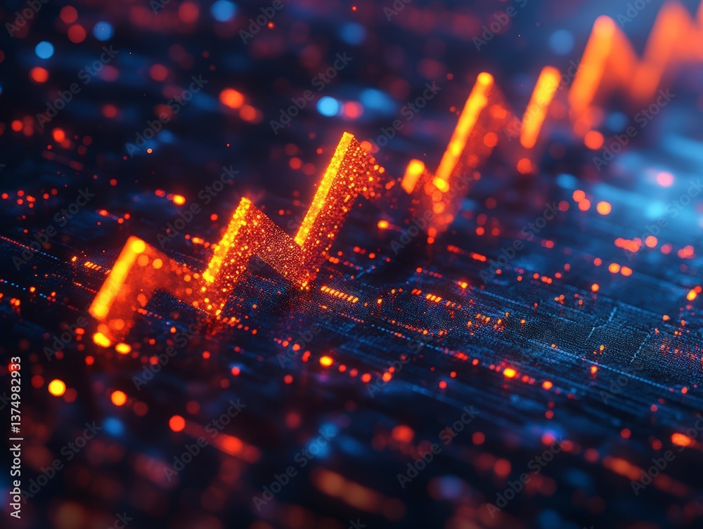 Poster circuit board with a yellow light symbolizing business growth trajectory visualization and technolog