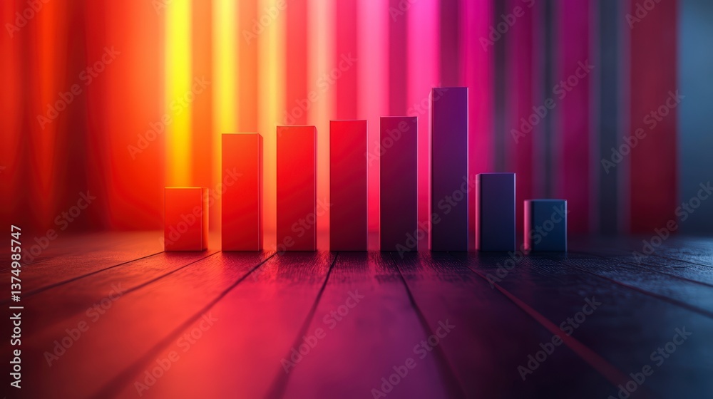 Poster dynamic bar chart with red and yellow background illustrating business success and positive growth t